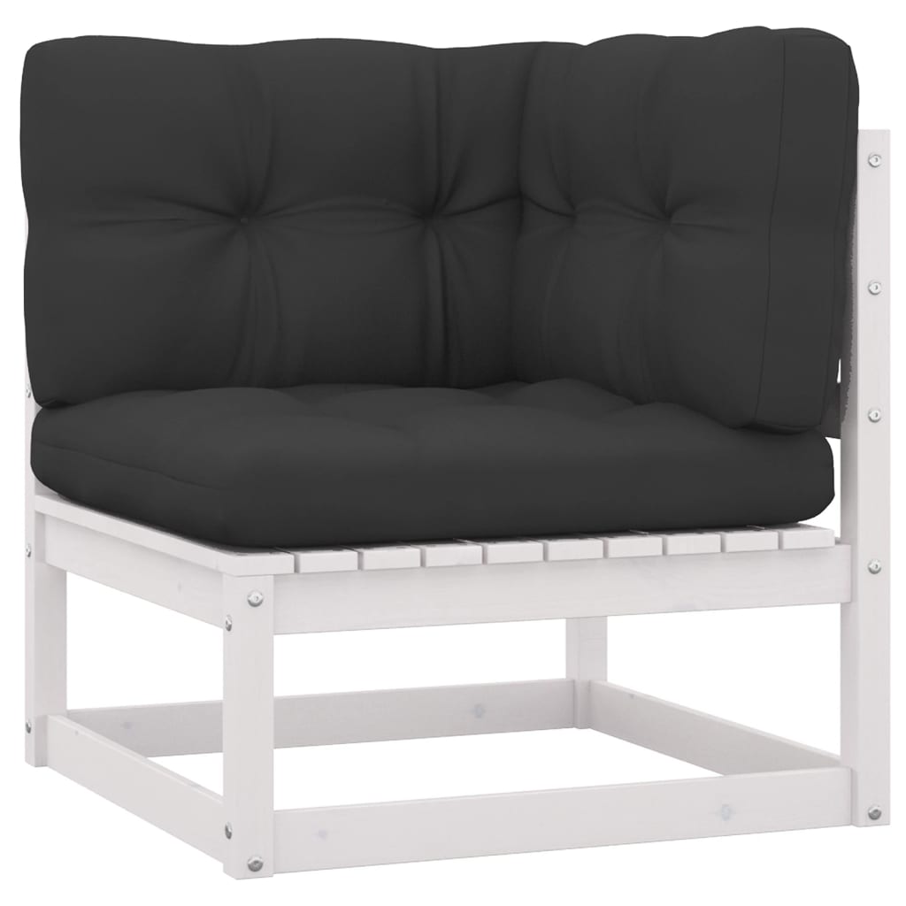 10-tlg. Garten-Lounge-Set mit Kissen Weiss Kiefer Massivholz